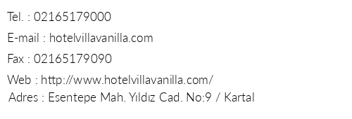 Hotel Villa Vanilla telefon numaralar, faks, e-mail, posta adresi ve iletiim bilgileri